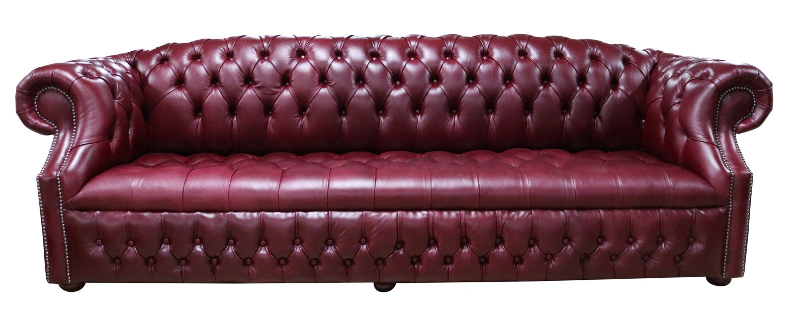 Product photograph of Chesterfield 4 Seater Old English Burgandy Leather Sofa Bespoke In Buckingham Style from Chesterfield Sofas