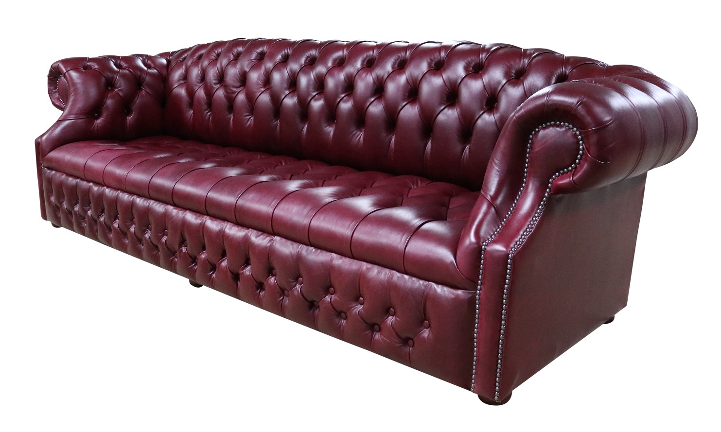 Product photograph of Chesterfield 4 Seater Old English Burgandy Leather Sofa Bespoke In Buckingham Style from Chesterfield Sofas.