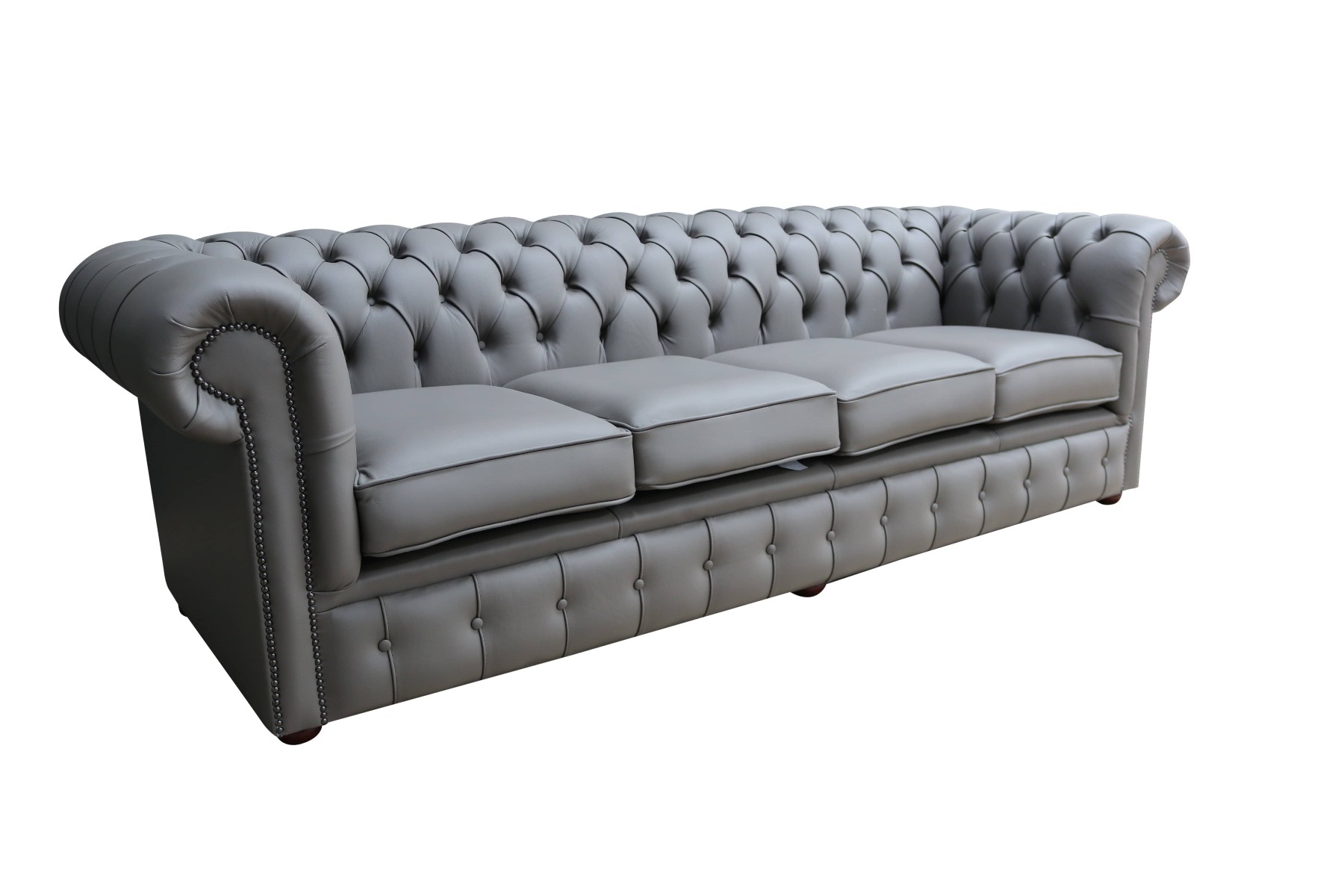 Product photograph of Chesterfield 4 Seater Sofa Shelly Silver Grey Real Leather In Classic Style from Chesterfield Sofas.