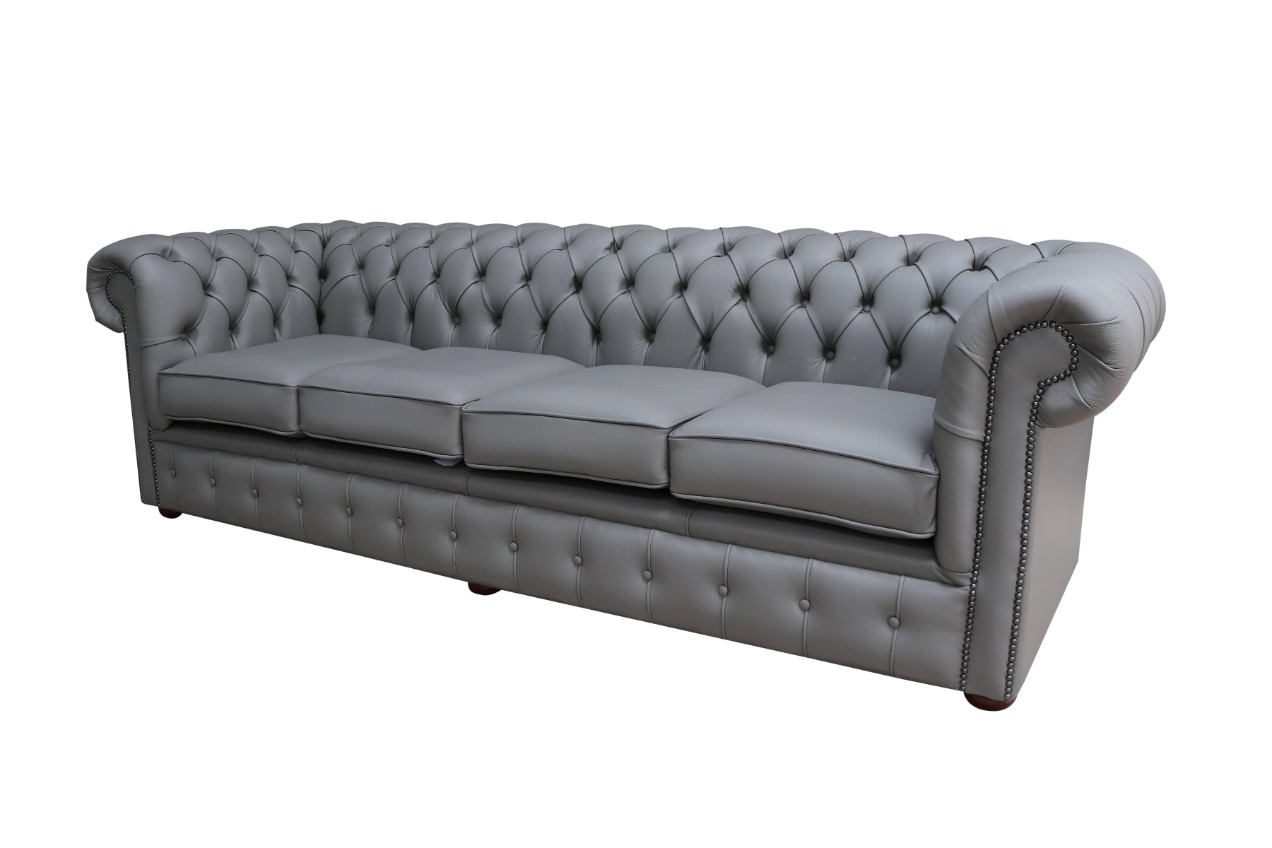 Product photograph of Chesterfield 4 Seater Sofa Shelly Silver Grey Real Leather In Classic Style from Chesterfield Sofas.