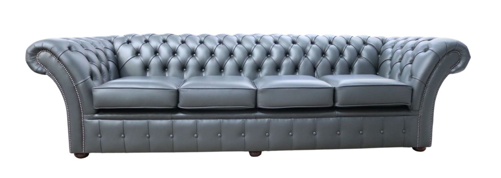 Product photograph of Chesterfield 4 Seater Shelly Steel Grey Leather Sofa Settee In Balmoral Style from Chesterfield Sofas