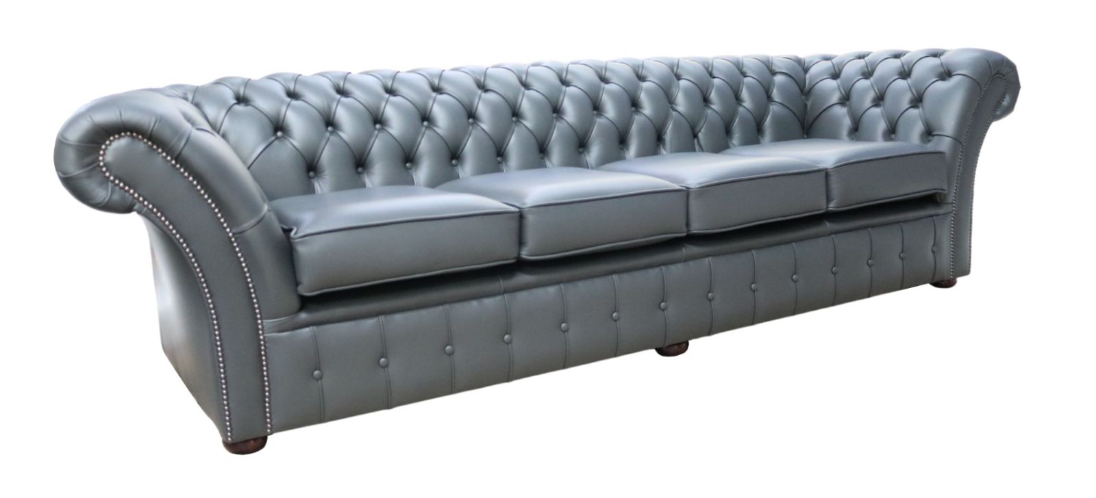 Product photograph of Chesterfield 4 Seater Shelly Steel Grey Leather Sofa Settee In Balmoral Style from Chesterfield Sofas.