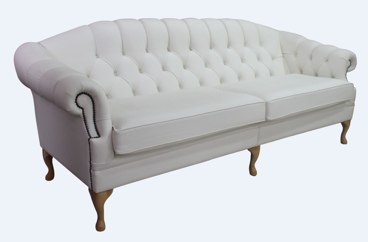 Product photograph of Chesterfield 4 Seater Shelly White Leather Sofa Settee Bespoke In Victoria Style from Chesterfield Sofas