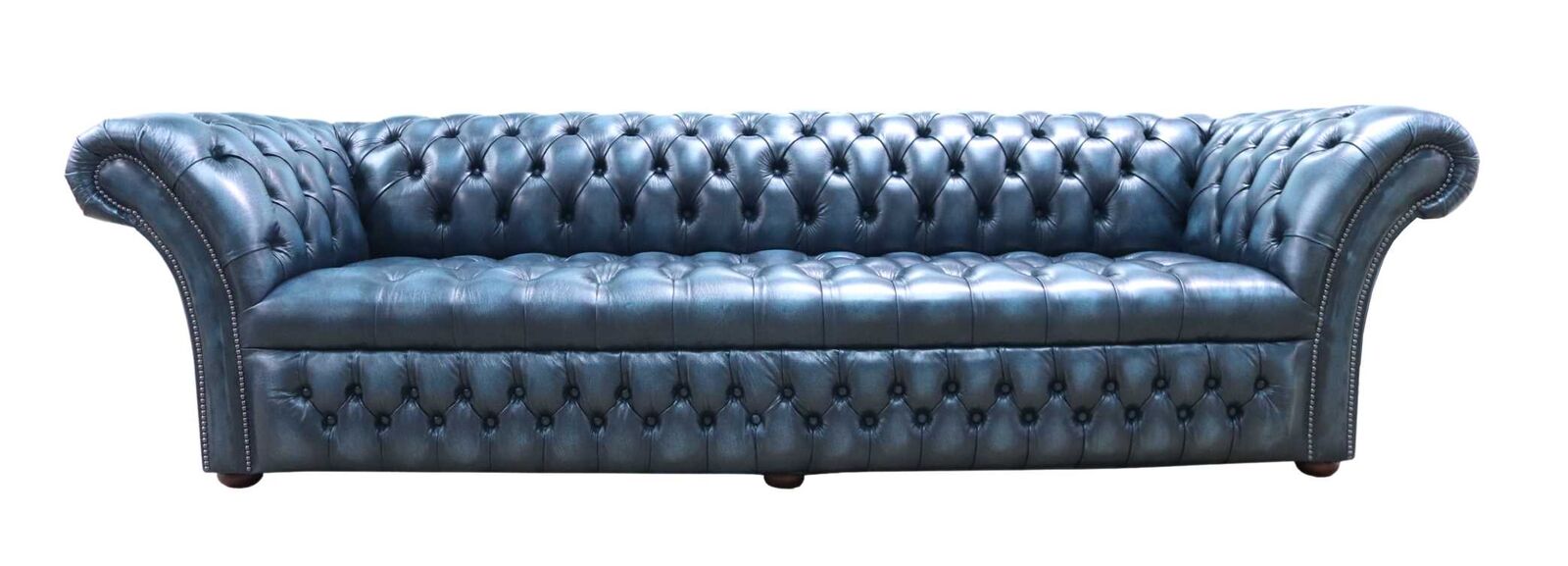 Product photograph of Chesterfield 4 Seater Sofa Buttoned Seat Antique Blue Leather Dbb In Balmoral Style from Chesterfield Sofas