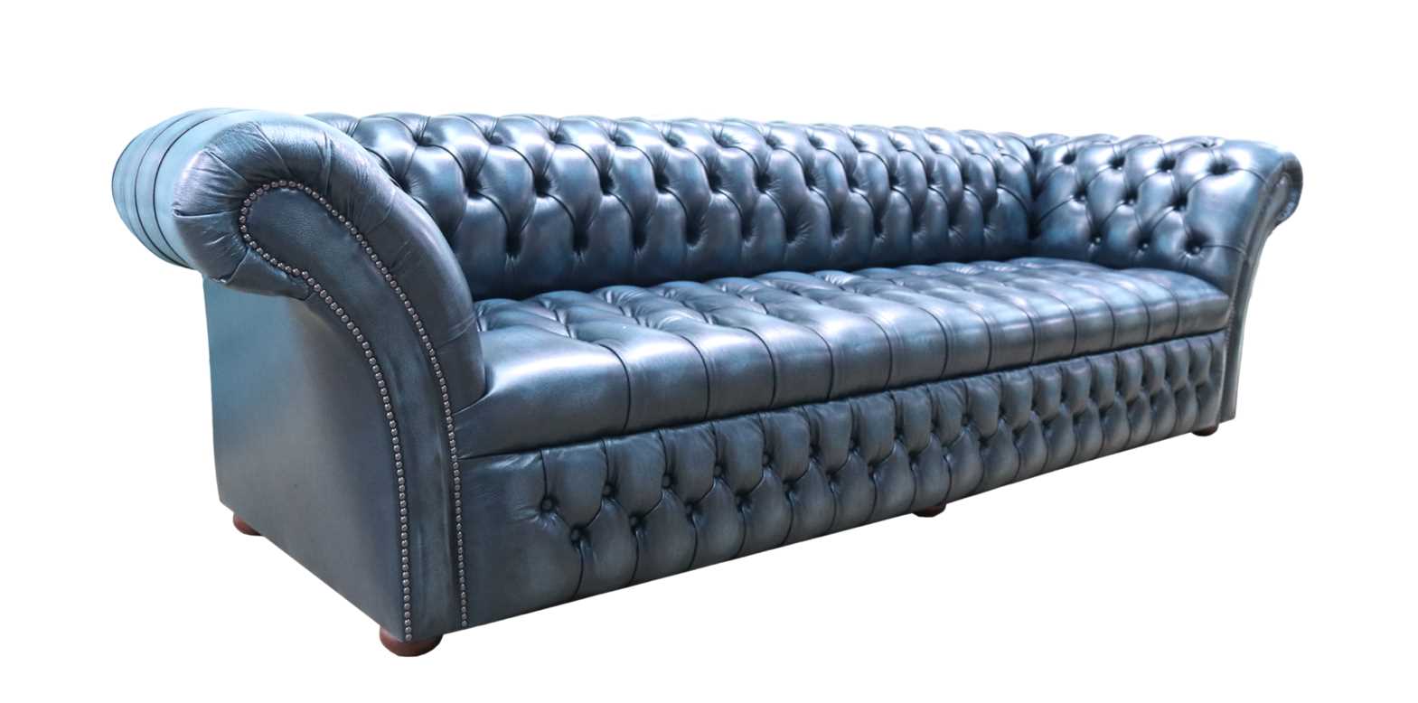 Product photograph of Chesterfield 4 Seater Sofa Buttoned Seat Antique Blue Leather Dbb In Balmoral Style from Chesterfield Sofas.