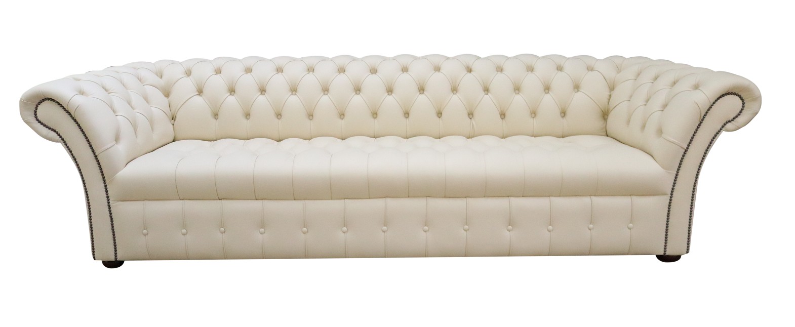 Product photograph of Chesterfield 4 Seater Sofa Buttoned Seat Cottonseed Cream Leather In Balmoral Style from Chesterfield Sofas