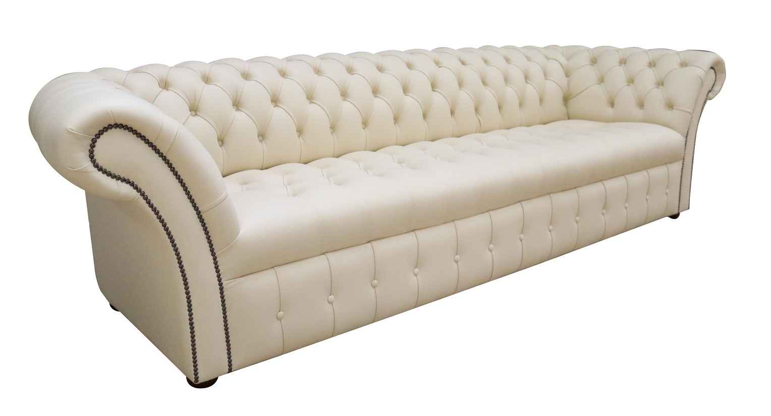 Product photograph of Chesterfield 4 Seater Sofa Buttoned Seat Cottonseed Cream Leather In Balmoral Style from Chesterfield Sofas.