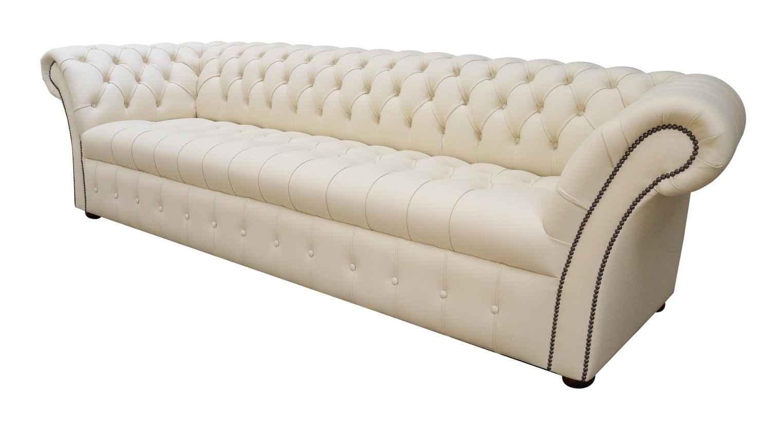 Product photograph of Chesterfield 4 Seater Sofa Buttoned Seat Cottonseed Cream Leather In Balmoral Style from Chesterfield Sofas.