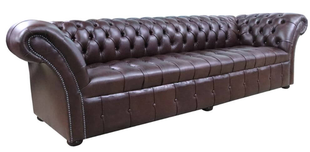 Product photograph of Chesterfield 4 Seater Sofa Buttoned Seat Old English Dark Brown Leather In Balmoral Style from Chesterfield Sofas.