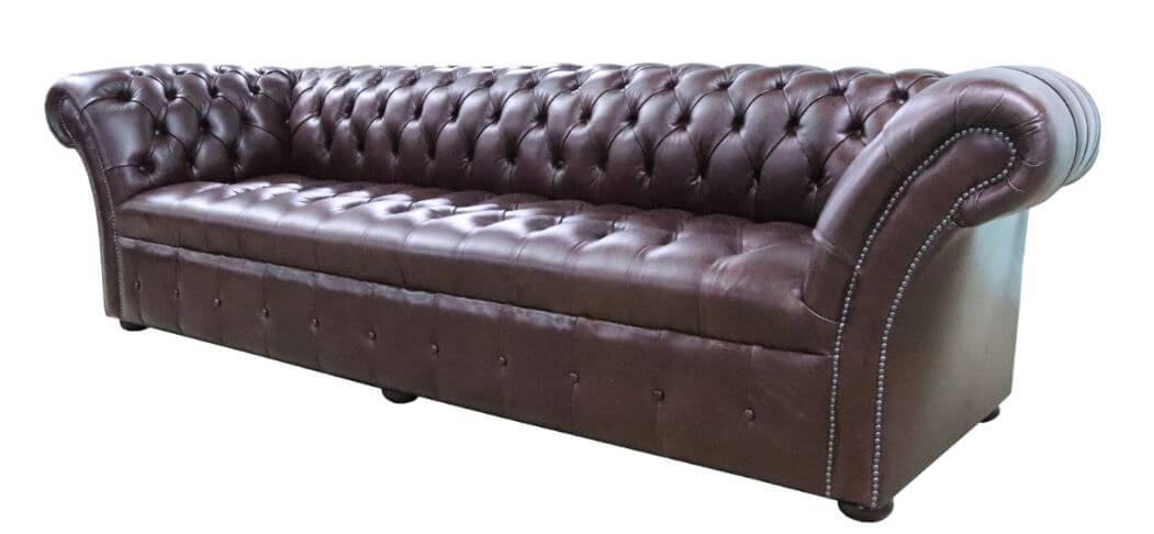 Product photograph of Chesterfield 4 Seater Sofa Buttoned Seat Old English Dark Brown Leather In Balmoral Style from Chesterfield Sofas.