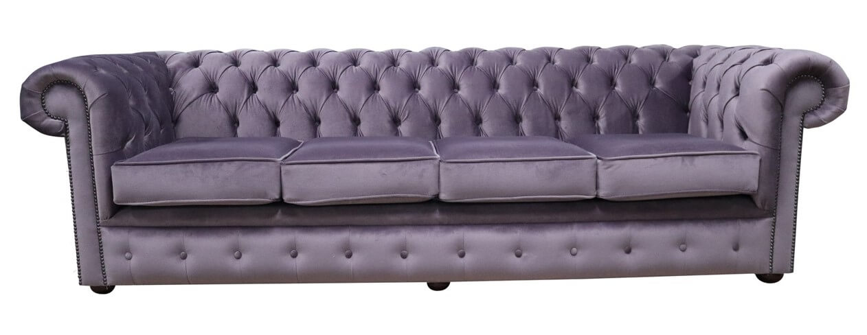 Product photograph of Chesterfield 4 Seater Sofa Malta Lavender Purple Velvet Fabric In Classic Style from Chesterfield Sofas