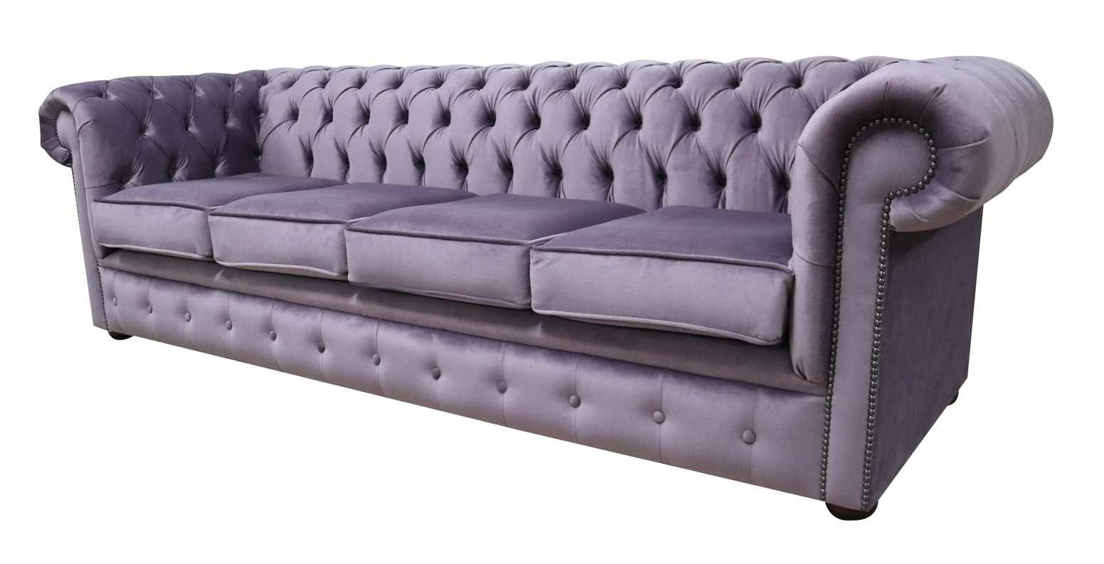 Product photograph of Chesterfield 4 Seater Sofa Malta Lavender Purple Velvet Fabric In Classic Style from Chesterfield Sofas.
