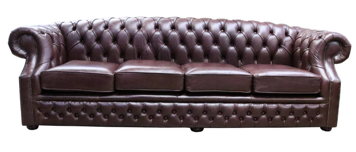 Product photograph of Chesterfield 4 Seater Sofa Old English Dark Brown Leather In Buckingham Style from Chesterfield Sofas