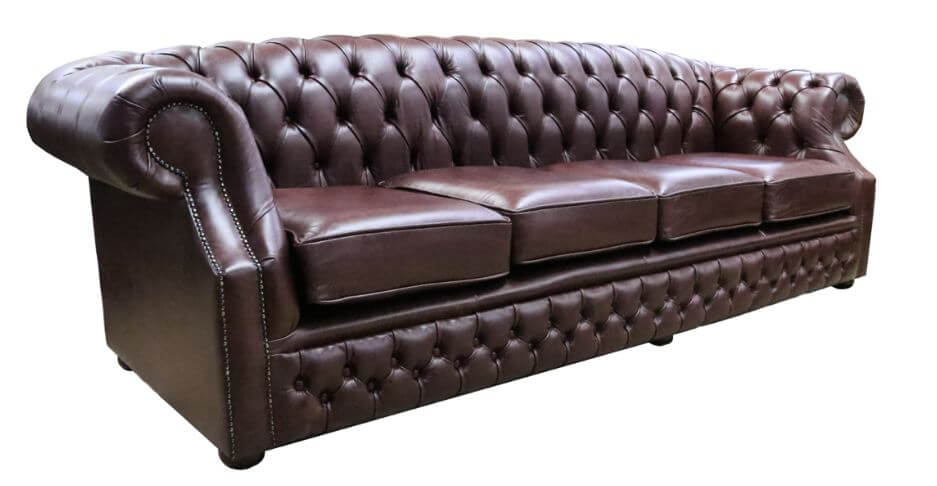 Product photograph of Chesterfield 4 Seater Sofa Old English Dark Brown Leather In Buckingham Style from Chesterfield Sofas.
