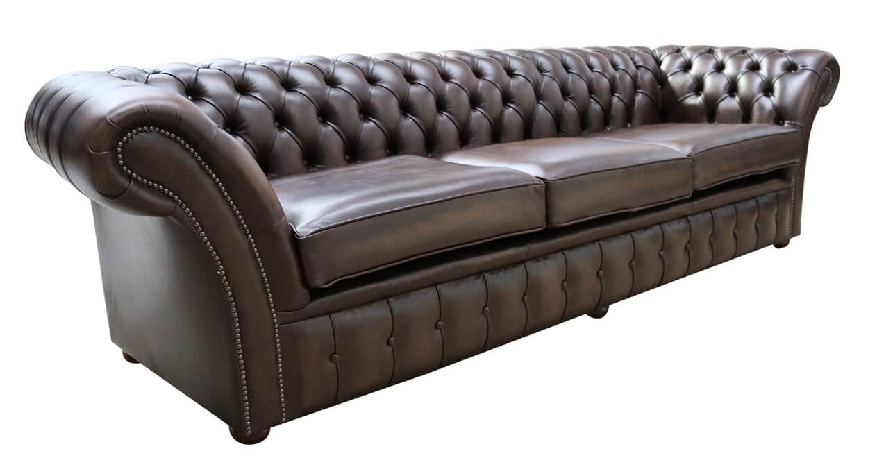 Product photograph of Chesterfield 4 Seater Sofa Settee Antique Brown Real Leather In Balmoral Style from Chesterfield Sofas.