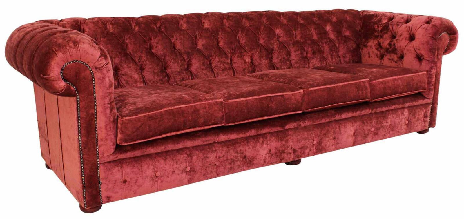 Product photograph of Chesterfield 4 Seater Sofa Settee Elegance Ruby Red Velvet Fabric In Classic Style from Chesterfield Sofas.