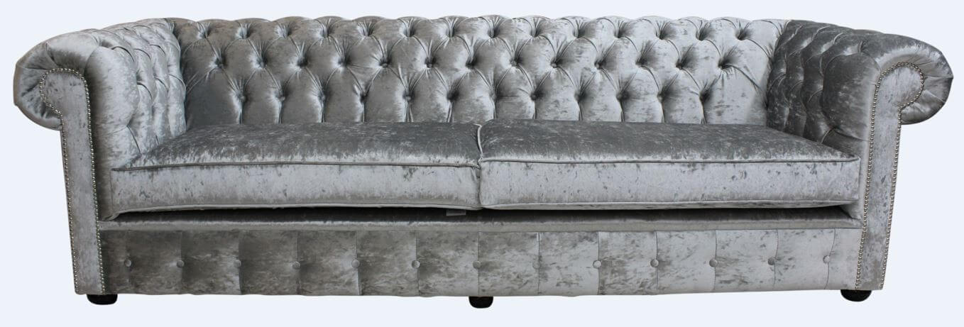 Product photograph of Chesterfield 4 Seater Sofa Settee Modena Silver Grey Velvet Fabric In Classic Style from Chesterfield Sofas