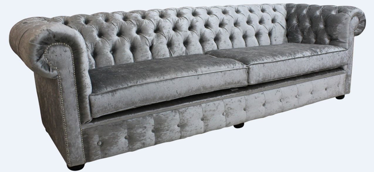 Product photograph of Chesterfield 4 Seater Sofa Settee Modena Silver Grey Velvet Fabric In Classic Style from Chesterfield Sofas.