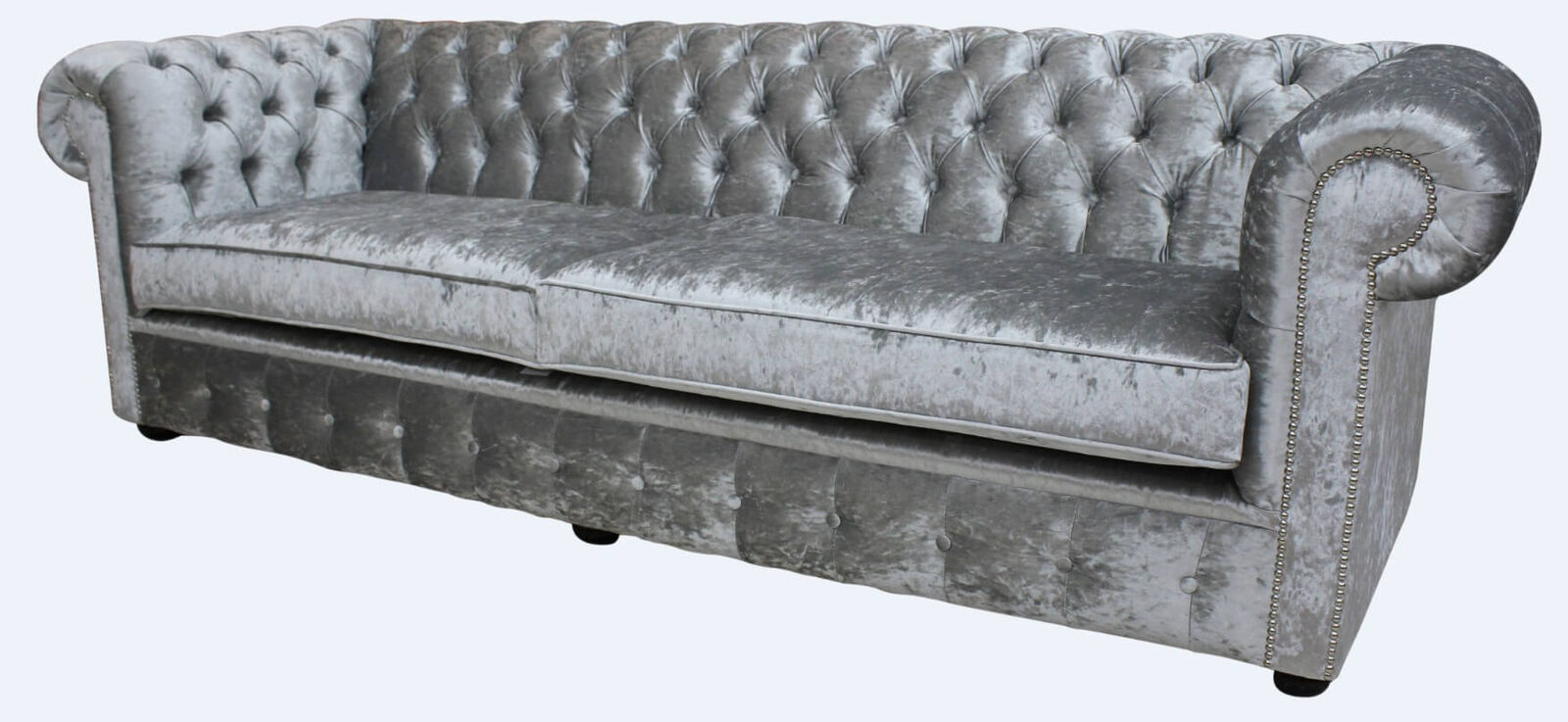 Product photograph of Chesterfield 4 Seater Sofa Settee Modena Silver Grey Velvet Fabric In Classic Style from Chesterfield Sofas.