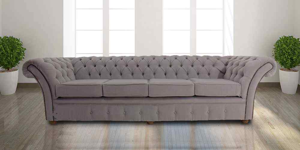 Product photograph of Chesterfield 4 Seater Sofa Settee Pimlico Mist Grey Fabric In Balmoral Style from Chesterfield Sofas