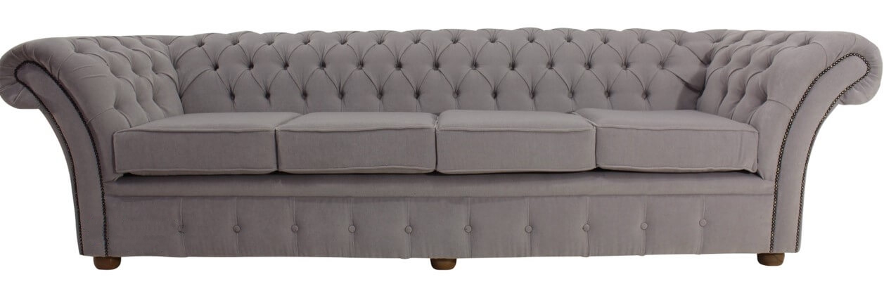Product photograph of Chesterfield 4 Seater Sofa Settee Pimlico Mist Grey Fabric In Balmoral Style from Chesterfield Sofas.