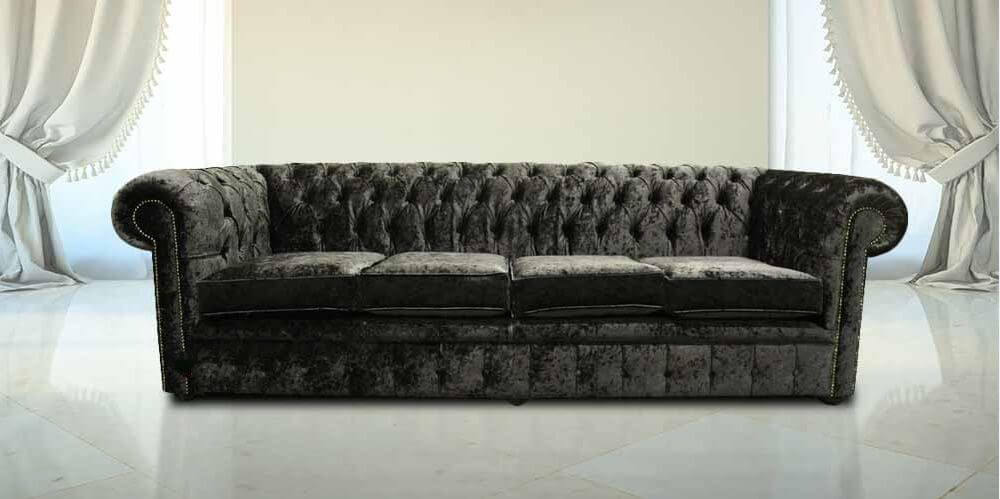 Product photograph of Chesterfield 4 Seater Sofa Settee Senso Ebony Black Velvet Fabric In Classic Style from Chesterfield Sofas