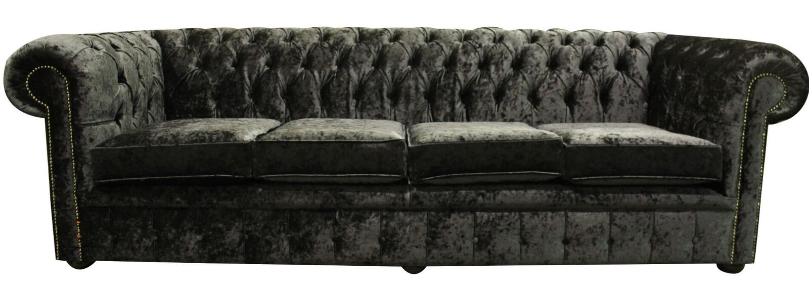 Product photograph of Chesterfield 4 Seater Sofa Settee Senso Ebony Black Velvet Fabric In Classic Style from Chesterfield Sofas.