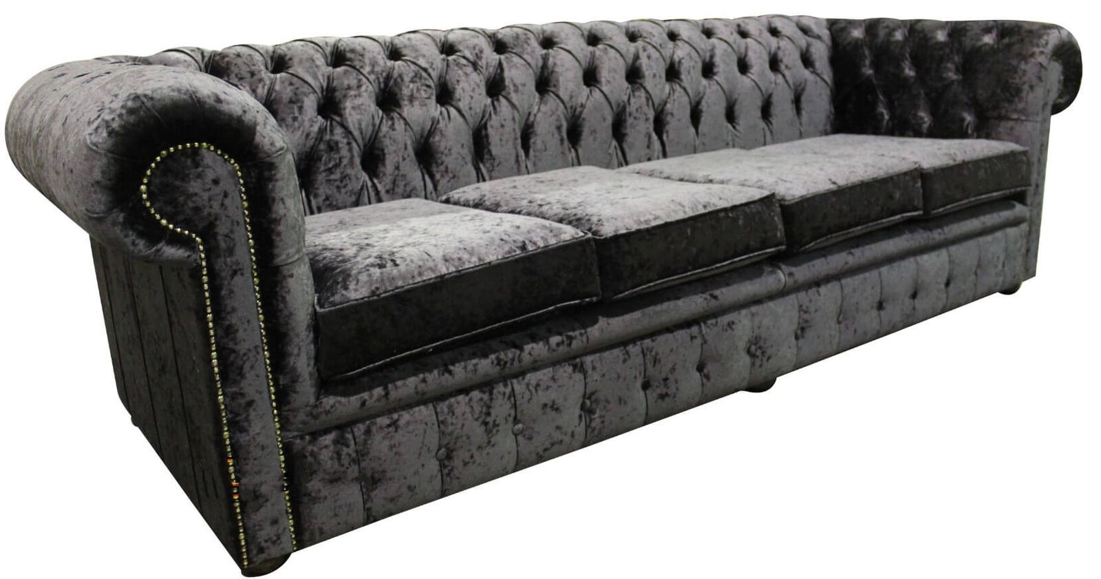 Product photograph of Chesterfield 4 Seater Sofa Settee Senso Ebony Black Velvet Fabric In Classic Style from Chesterfield Sofas.