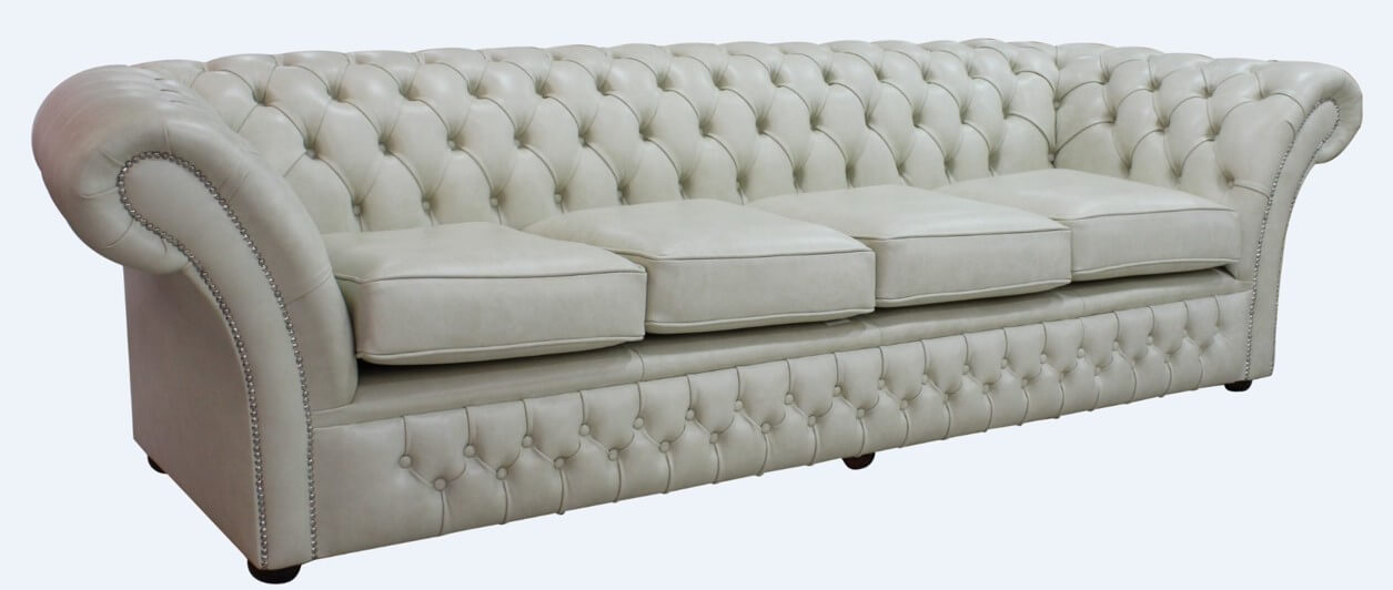 Product photograph of Chesterfield 4 Seater Sofa Settee Stella Ice Grey Leather Dbb In Balmoral Style from Chesterfield Sofas.