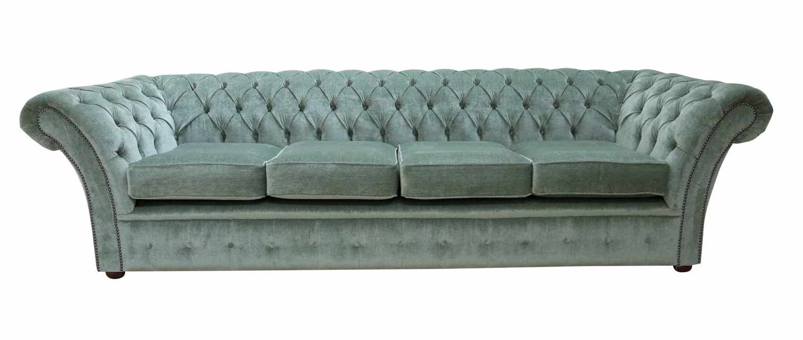 Product photograph of Chesterfield 4 Seater Sofa Settee Velluto Lawn Green Fabric In Balmoral Style from Chesterfield Sofas