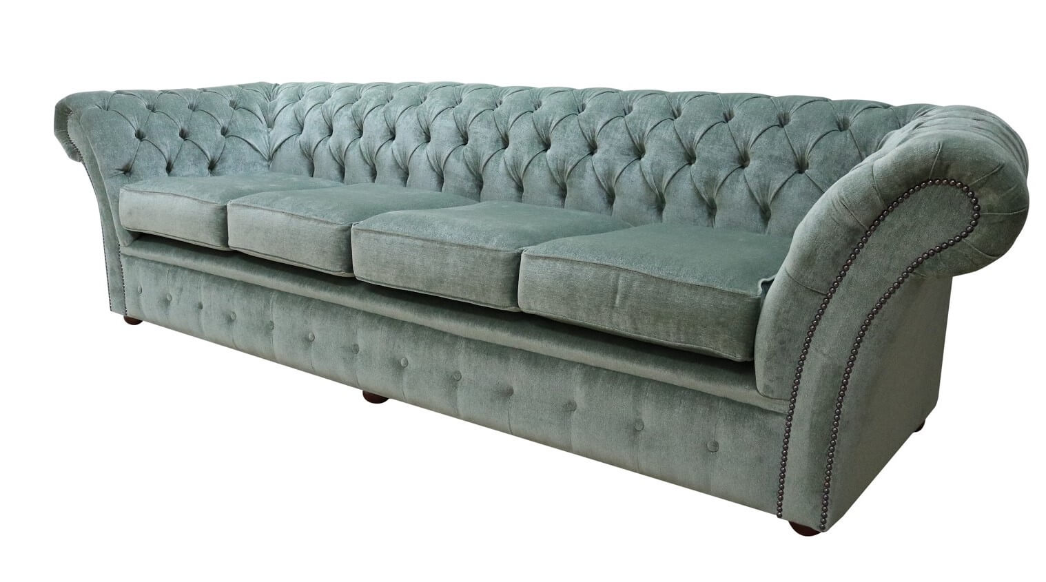 Product photograph of Chesterfield 4 Seater Sofa Settee Velluto Lawn Green Fabric In Balmoral Style from Chesterfield Sofas.