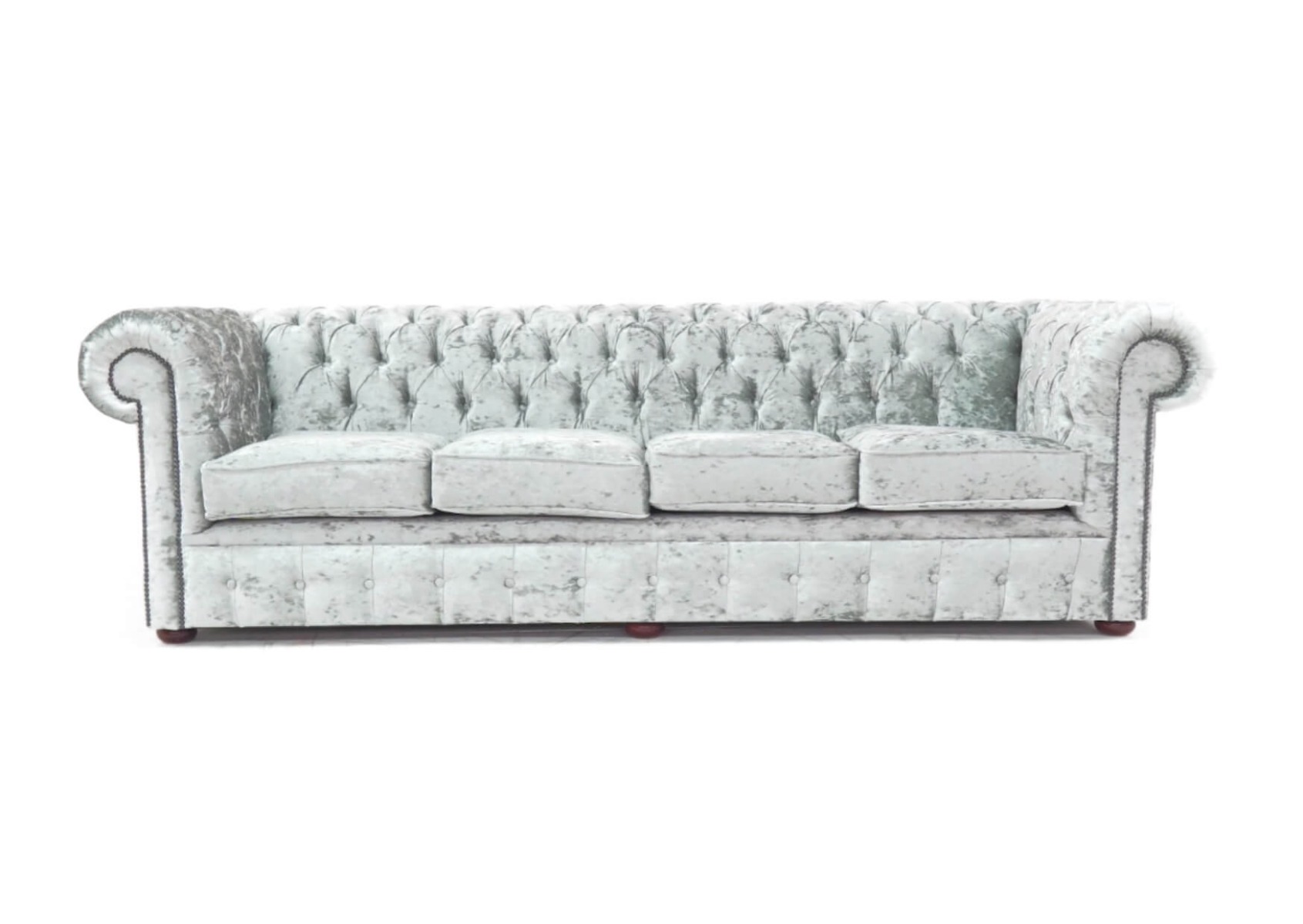 Product photograph of Chesterfield 4 Seater Sofa Shimmer Sliver Real Velvet Fabric In Classic Style from Chesterfield Sofas