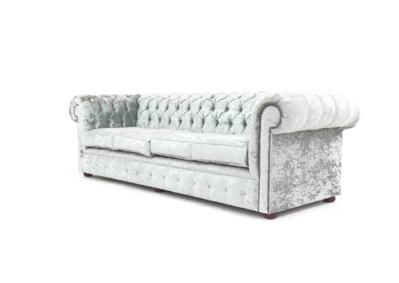 Product photograph of Chesterfield 4 Seater Sofa Shimmer Sliver Real Velvet Fabric In Classic Style from Chesterfield Sofas.