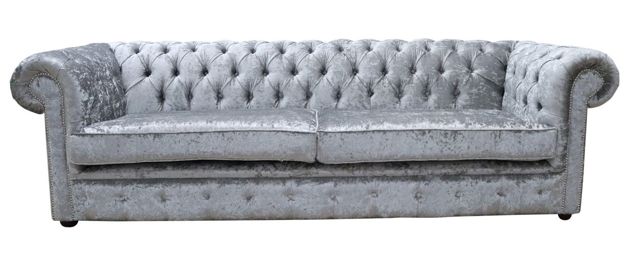 Product photograph of Chesterfield 4 Seater Sofa Shimmer Silver Velvet Fabric In Classic Style from Chesterfield Sofas