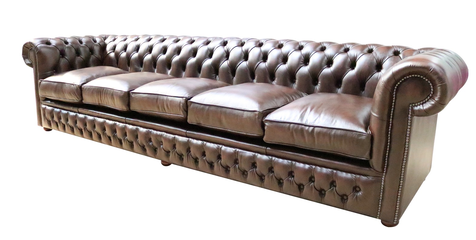 Product photograph of Chesterfield 5 Seater Sofa Settee Antique Brown Real Leather In Classic Style from Chesterfield Sofas.