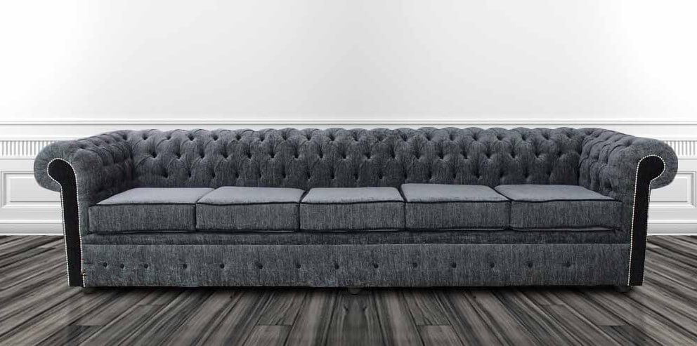 Product photograph of Chesterfield 5 Seater Sofa Settee Carlton Charcoal And Black Fabric In Classic Style from Chesterfield Sofas