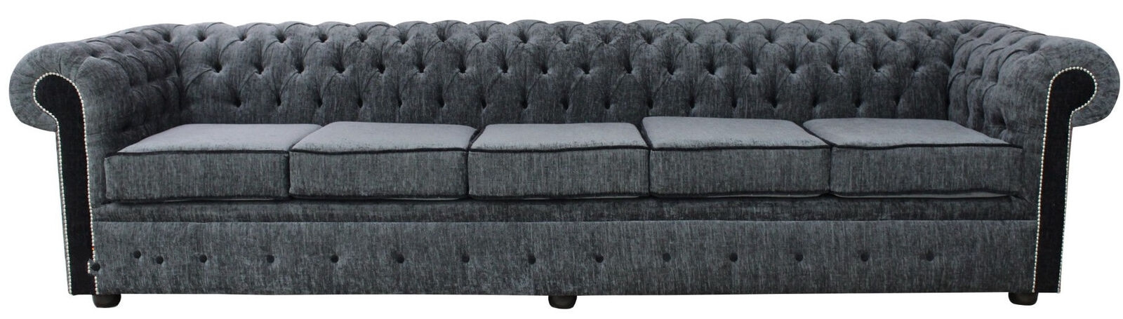 Product photograph of Chesterfield 5 Seater Sofa Settee Carlton Charcoal And Black Fabric In Classic Style from Chesterfield Sofas.