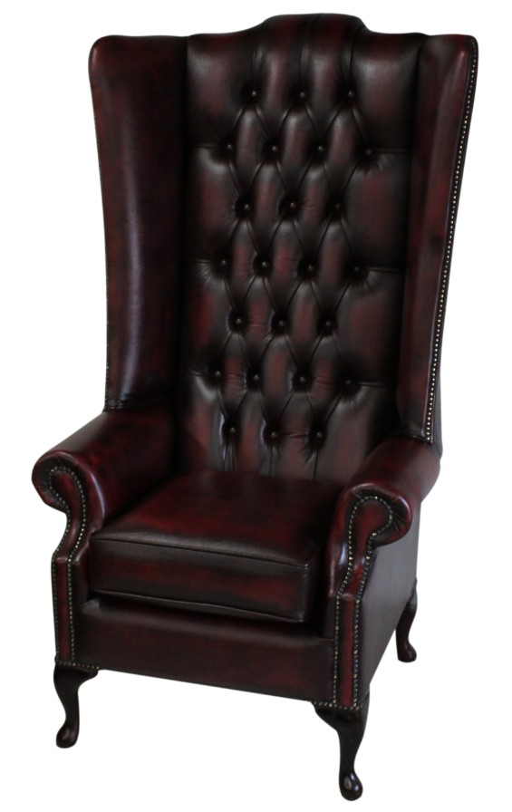 Product photograph of Chesterfield 5ft High Back Wing Chair Cushion Seat Antique Oxblood Leather In Soho Style from Chesterfield Sofas.