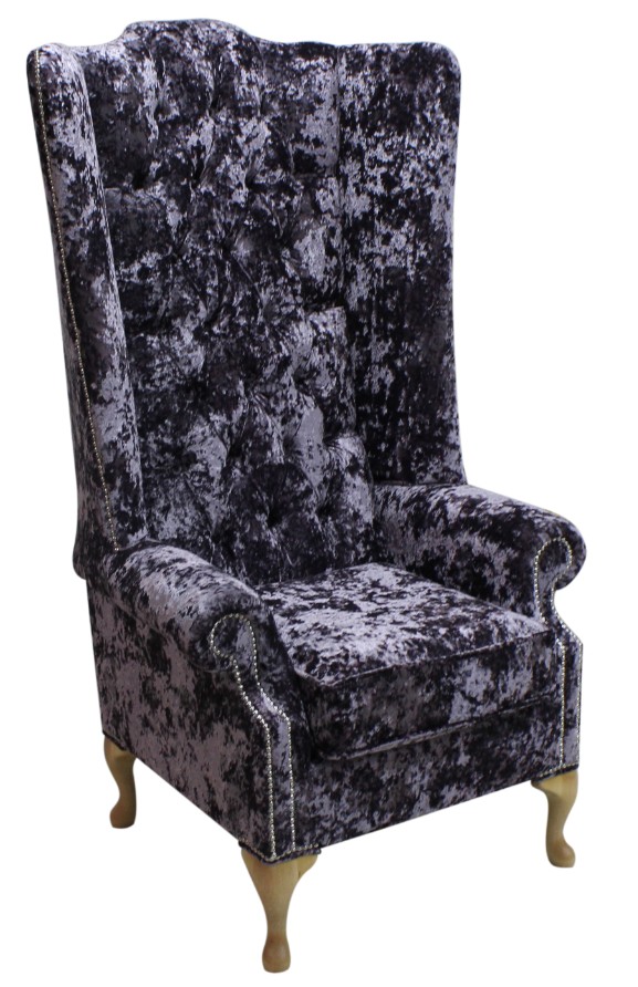 Product photograph of Chesterfield 5ft High Back Wing Chair Lustro Lavender Velvet Fabric Bespoke In Soho Style from Chesterfield Sofas.