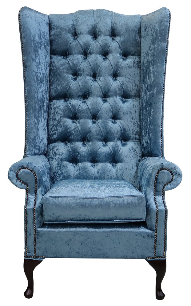 Product photograph of Chesterfield 5ft High Back Wing Chair Shimmer Aqua Blue Velvet Bespoke In Soho Style from Chesterfield Sofas