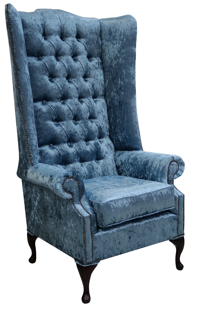 Product photograph of Chesterfield 5ft High Back Wing Chair Shimmer Aqua Blue Velvet Bespoke In Soho Style from Chesterfield Sofas.