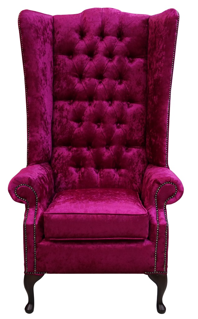 Product photograph of Chesterfield 5ft High Back Wing Chair Shimmer Fuchsia Pink Velvet Bespoke In Soho Style from Chesterfield Sofas