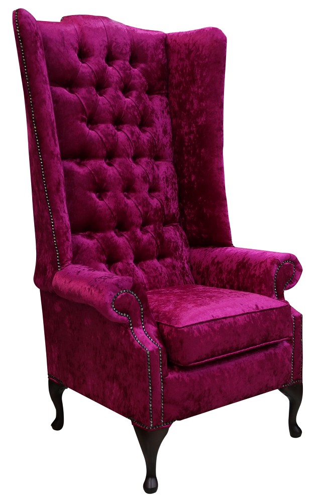 Product photograph of Chesterfield 5ft High Back Wing Chair Shimmer Fuchsia Pink Velvet Bespoke In Soho Style from Chesterfield Sofas.