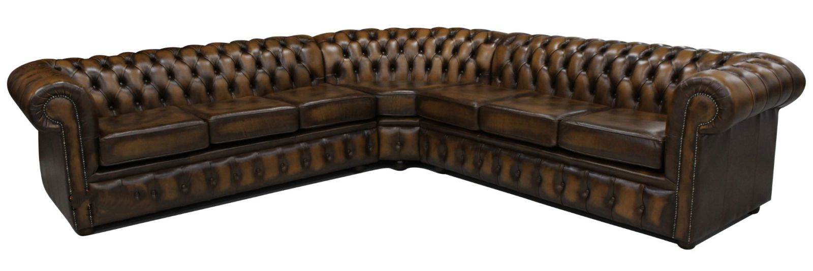 Product photograph of Chesterfield 7 Seater Cushioned Seat Corner Sofa Unit Antique Tan Leather In Classic Style from Chesterfield Sofas