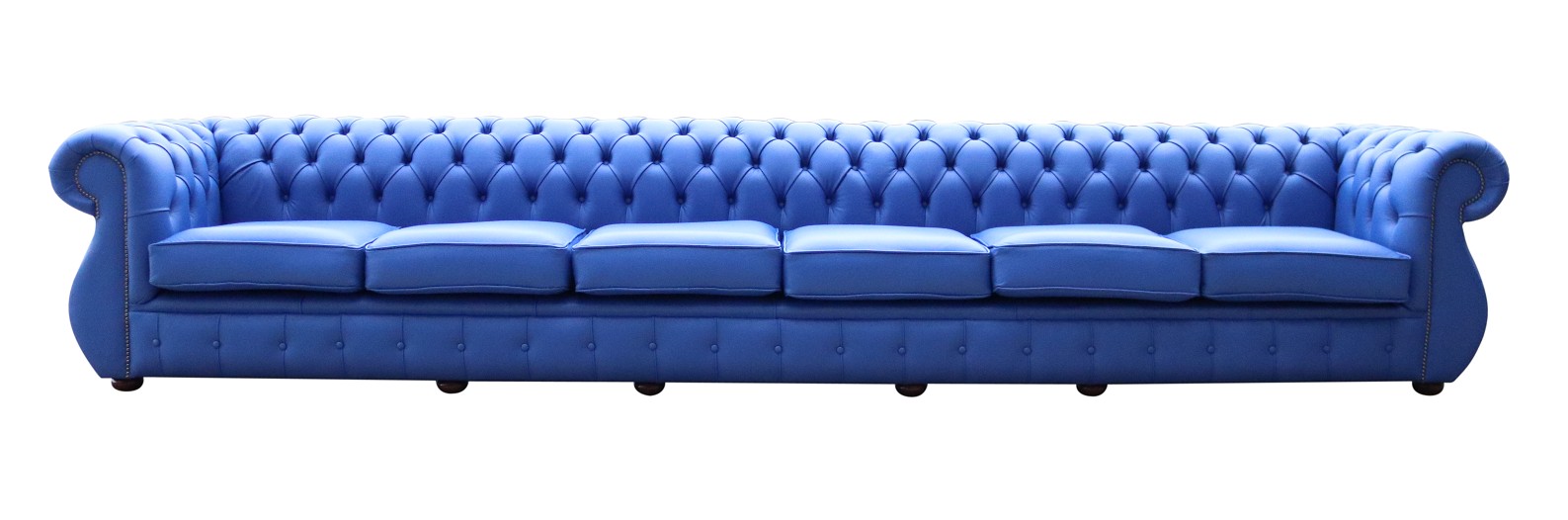 Product photograph of Chesterfield 6 Seater Deep Ultramarine Blue Leather Sofa Bespoke In Kimberley Style from Chesterfield Sofas