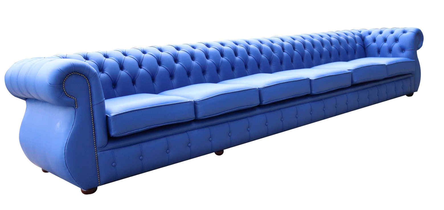 Product photograph of Chesterfield 6 Seater Deep Ultramarine Blue Leather Sofa Bespoke In Kimberley Style from Chesterfield Sofas.