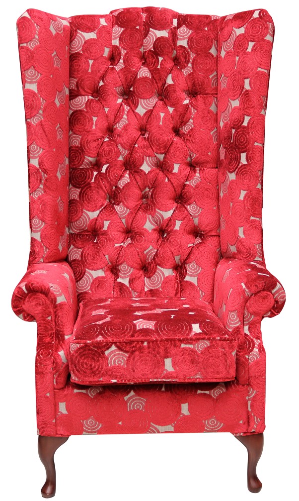 Product photograph of Chesterfield 6ft High Back Wing Chair Pucci Calvados Red Velvet Fabric Bespoke In Soho Style from Chesterfield Sofas.