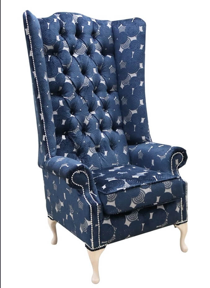 Product photograph of Chesterfield 6ft High Back Wing Chair Pucci Gondola Blue Velvet Bespoke In Soho Style from Chesterfield Sofas