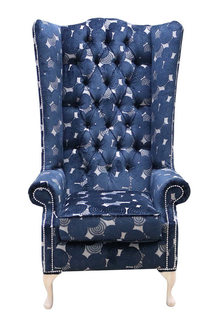 Product photograph of Chesterfield 6ft High Back Wing Chair Pucci Gondola Blue Velvet Bespoke In Soho Style from Chesterfield Sofas.