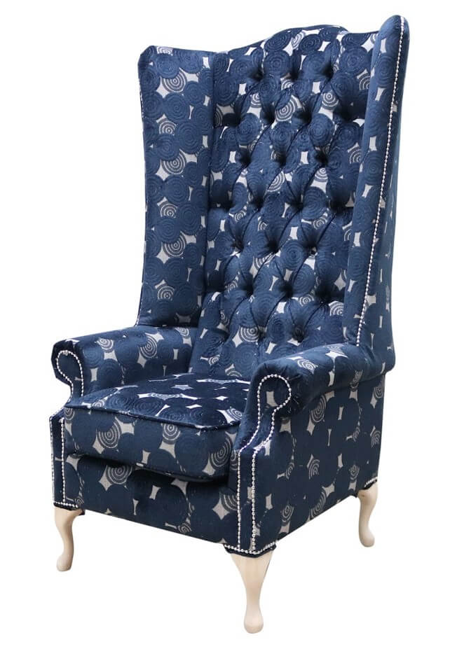 Product photograph of Chesterfield 6ft High Back Wing Chair Pucci Gondola Blue Velvet Bespoke In Soho Style from Chesterfield Sofas.